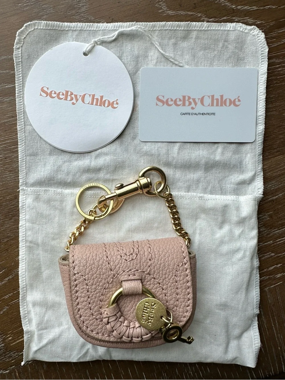 See By Chloé Blush Pink Nano Hana Leather Keyring bag charm - Picture 1 of 7